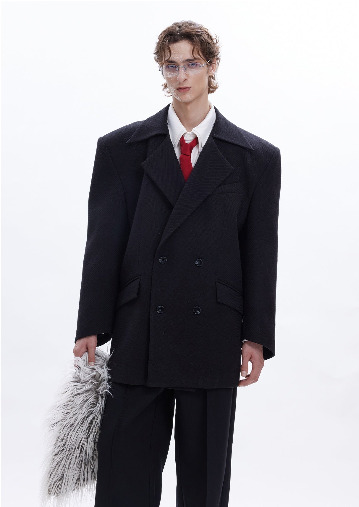 Textured Twill Fake Fur Collar Tailored Jacket WN11608