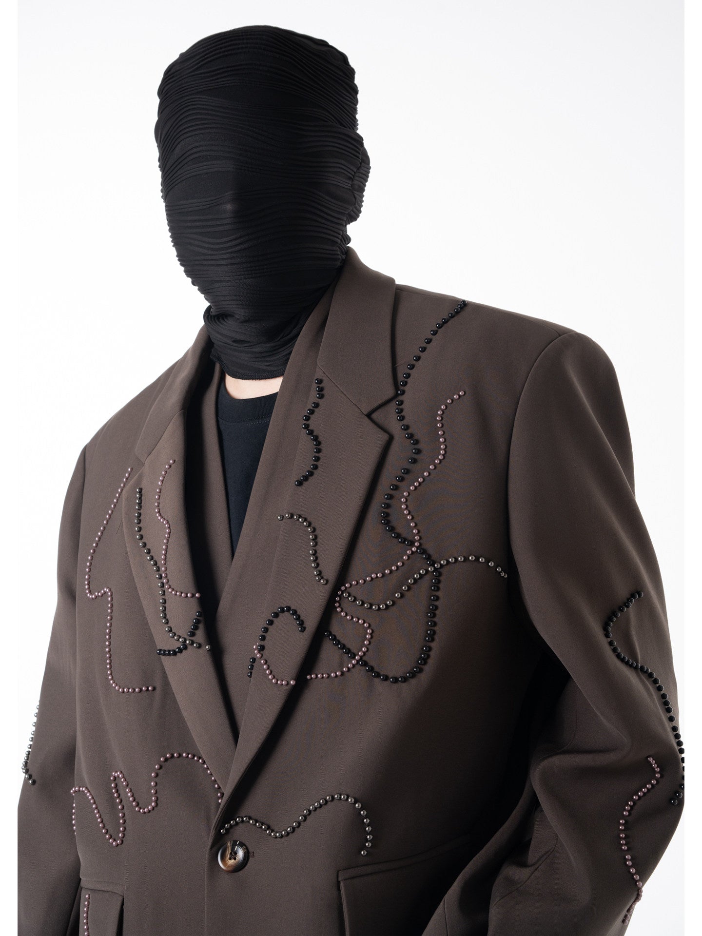 Studs Wave Design Tailored Jacket & Wide Pleats Trousers Setup WN23621