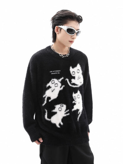 Cat Design Oversize Knit Sweater WN10239