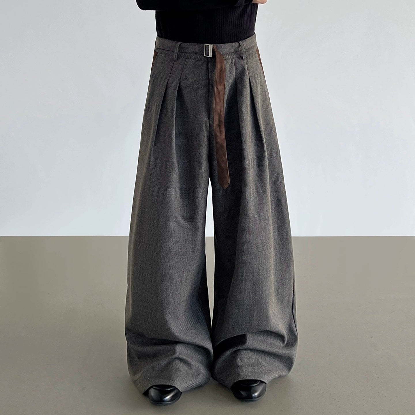 Houndstooth Pleats Wide Leg Trousers WN21209