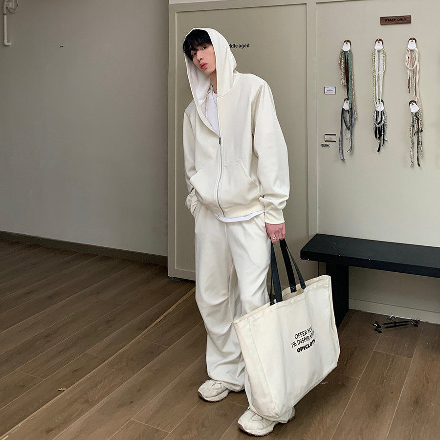 Oversize Zipper Hoodie & Wide Leg Sweatpants Setup WN24872