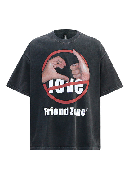 Washed Prohibition Sign Graphic Oversize Short Sleeve T-Shirt WN26344