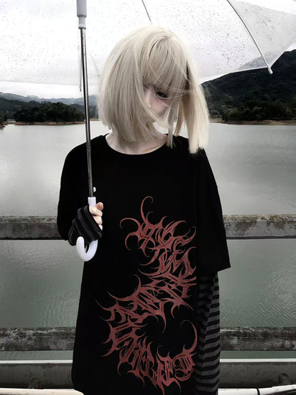 Fake Layered Print Long Sleeve T-Shirt WN15609