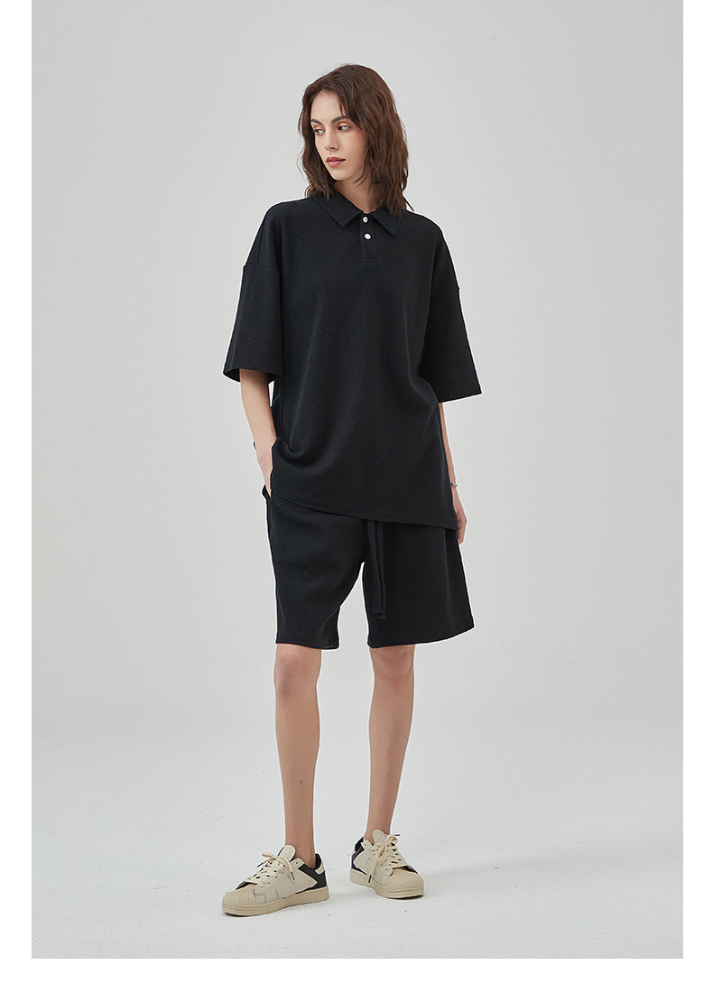Oversize Waffle Polo Shirt & Waffle Shorts Setup WN6636