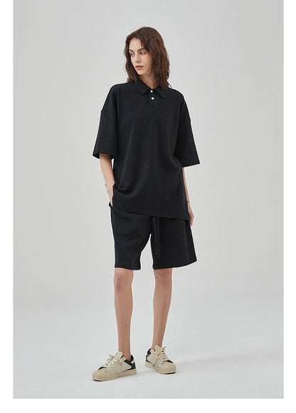 Oversize Waffle Polo Shirt & Waffle Shorts Setup WN6636