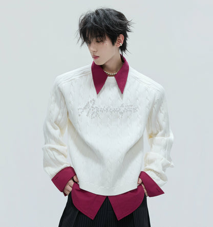 Fake Layered Pearl Embellished Thick Knit Sweater WN21721