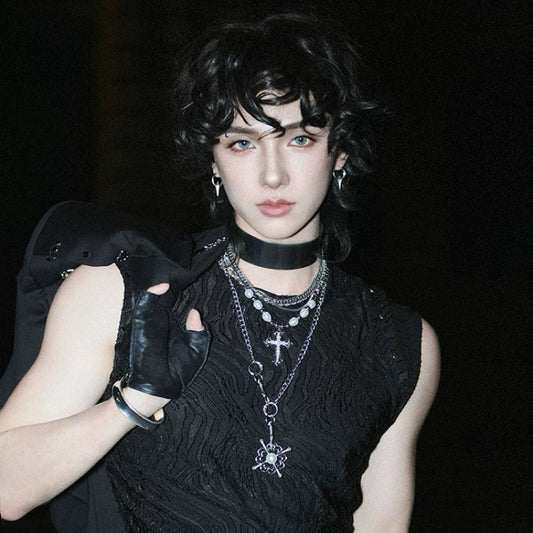 WN25091 Yang Yifan trendy brand necklace, versatile and personalized men's necklace, pendant, hip-hop street fashion, metal pearl cross WN25091