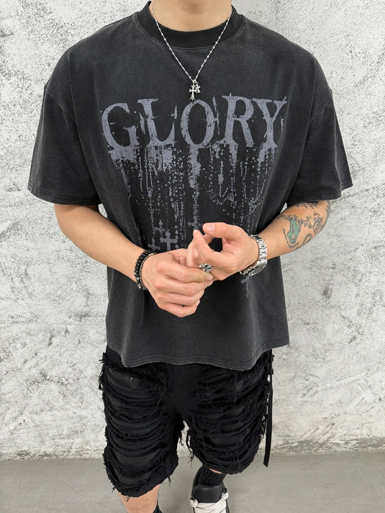 Graphic Letter Print Washed Short Sleeve T-Shirt WN17661