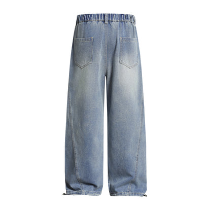 Pleated Dog Embroidery Detachable Dog Charm Wide Leg Denim Jeans WN26803