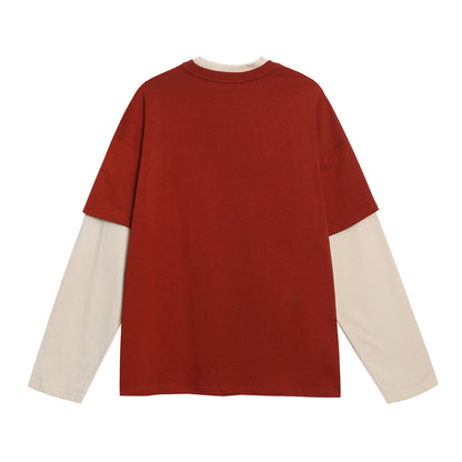 Patchwork Color Block Oversize Long Sleeve T-Shirt WN26936