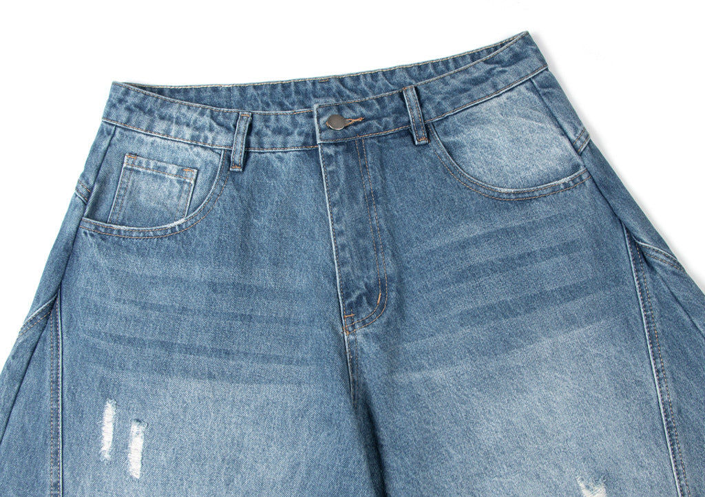 Washed Panel Design Wide Leg Denim Jeans WN26125