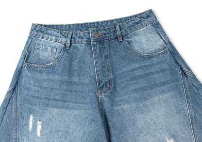 Washed Panel Design Wide Leg Denim Jeans WN26125