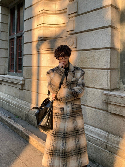 Korean Style Thick Wool Plaid Lapel Coat WN23180
