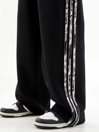 Draped Stripe Wide-Leg Straight Track Pants WN10409