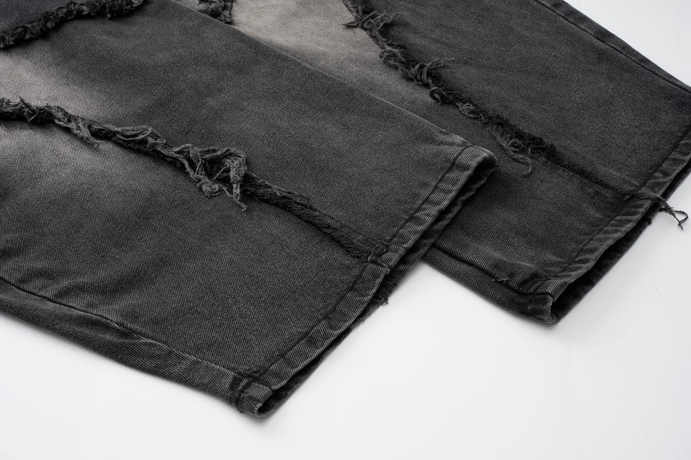 Faded Raw-Edge Wide Leg Denim Jeans WN28121