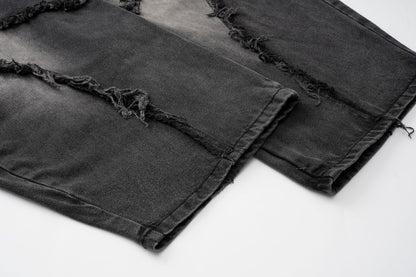 Faded Raw-Edge Wide Leg Denim Jeans WN28121