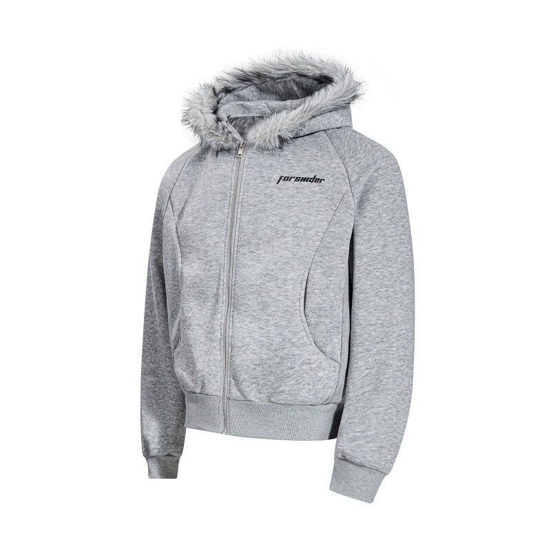 Fake Fur Collar Short Length Oversize Zipper Hoodie WN24246