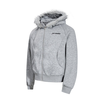 Fake Fur Collar Short Length Oversize Zipper Hoodie WN24246