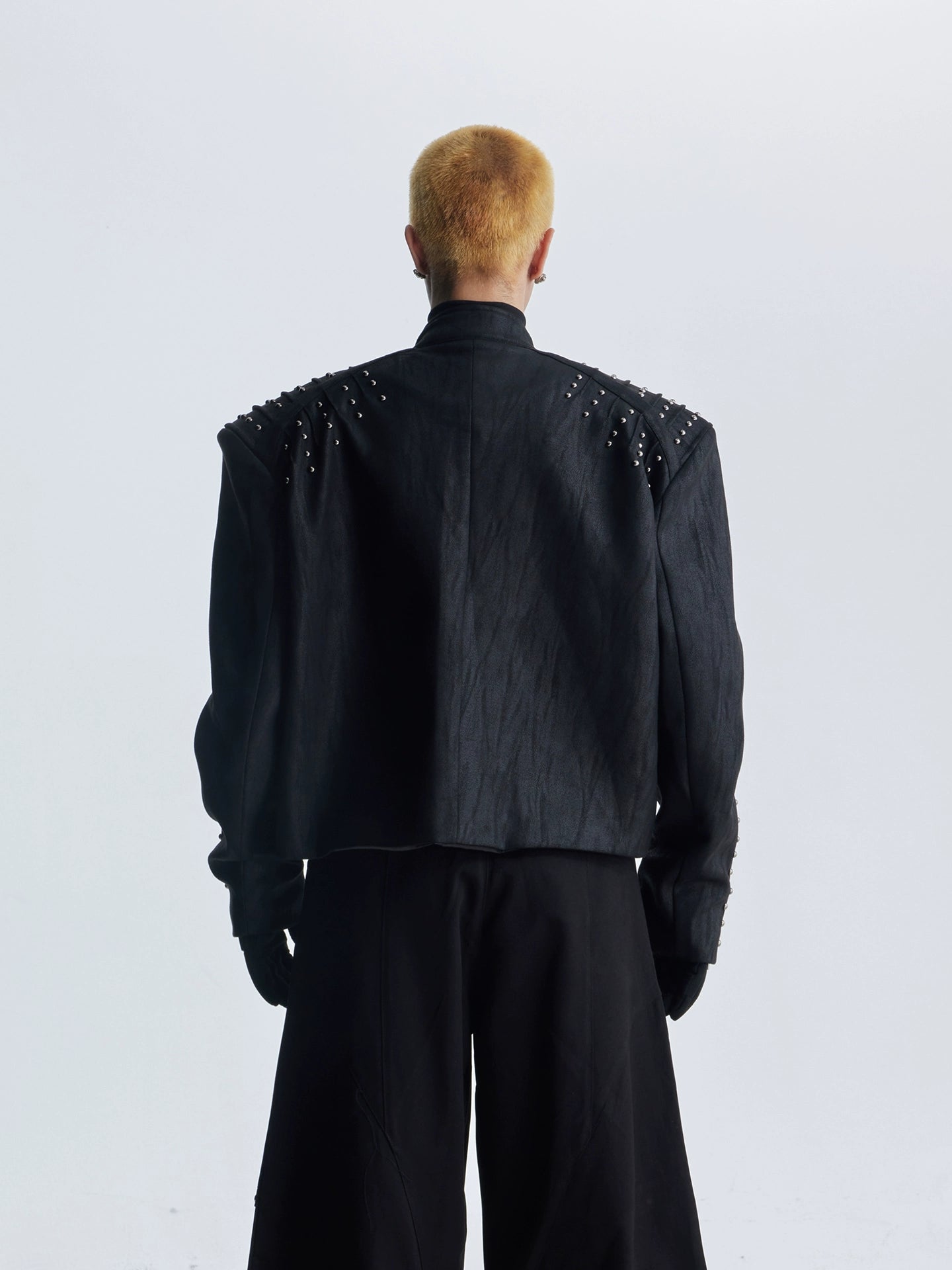 Matte Studs Shoulder-Pad PU Leather Zipper Jacket WN20818