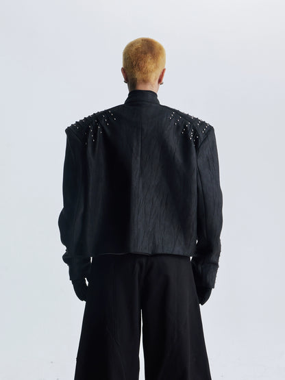 Matte Studs Shoulder-Pad PU Leather Zipper Jacket WN20818