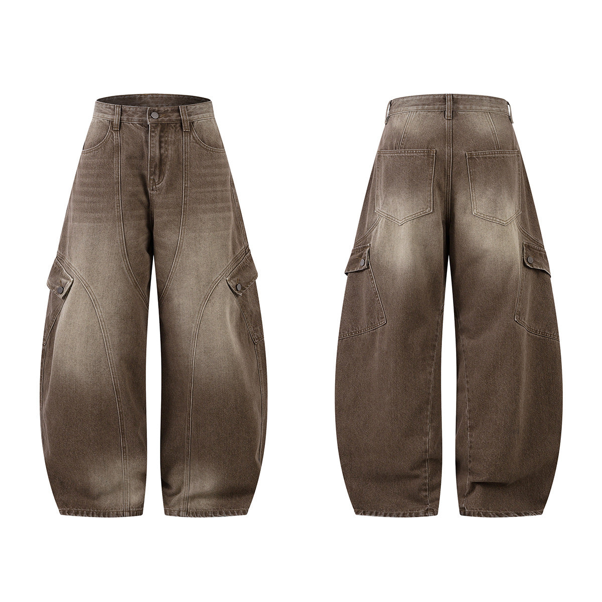 Washed Cargo Pocket Wide Leg Denim Jeans WN23596