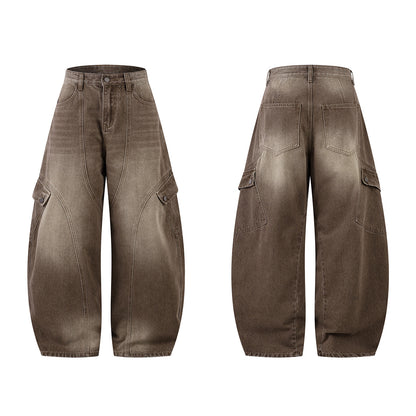 Washed Cargo Pocket Wide Leg Denim Jeans WN23596