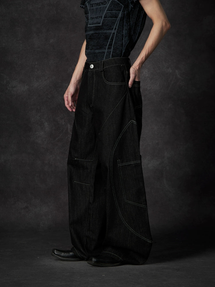 Contrast Stitching Wide Leg Denim Jeans WN18470