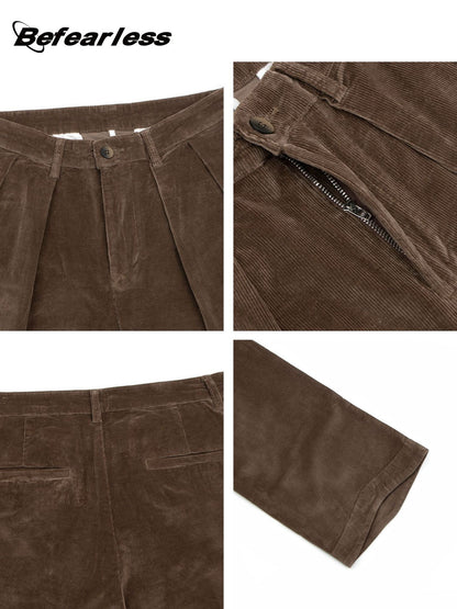 Washed Corduroy Pleats Wide Leg Pants WN26254