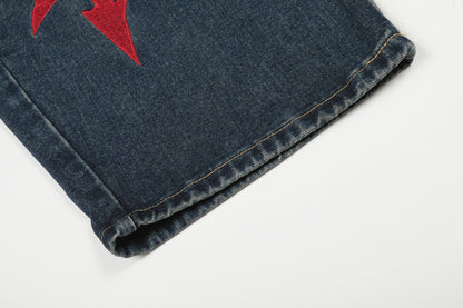 Washed Tribal Print Wide Leg Denim Jeans WN25507