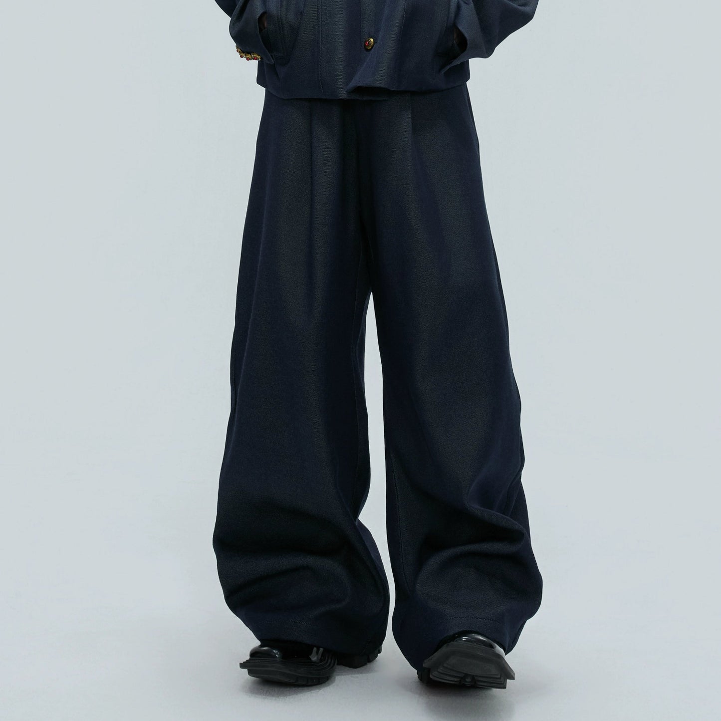 Fur Collar Gem Button Standing-Collar Short Jacket & Trousers Setup WN21733