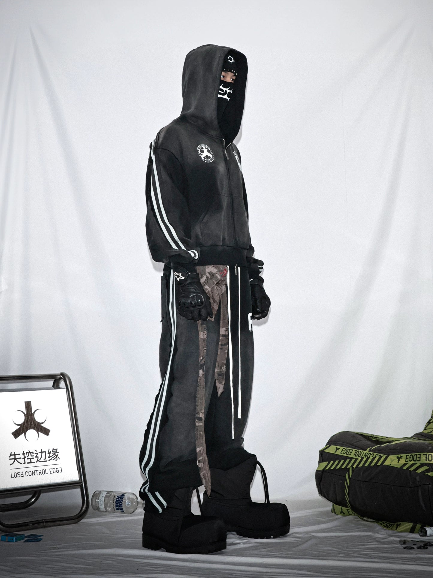 Washed Stripe Print Zipper Hoodie & Sweaetpants Setup WN20833