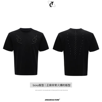 Metal Stud Spine Design Slim Short Sleeve T-Shirt WN18338