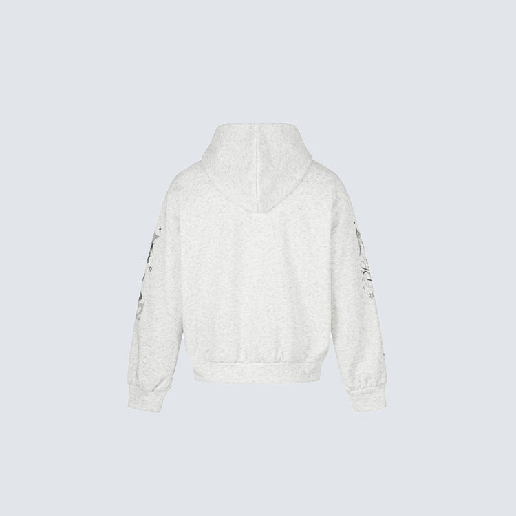 Cross Music-Note Print Drop-Shoulder Oversize Zipper Hoodie WN27937