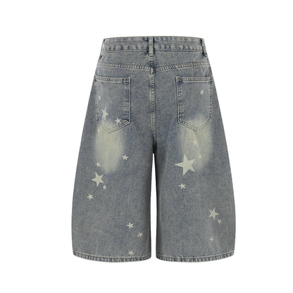 Curved Star Wide Leg Denim Short Pants WN25599