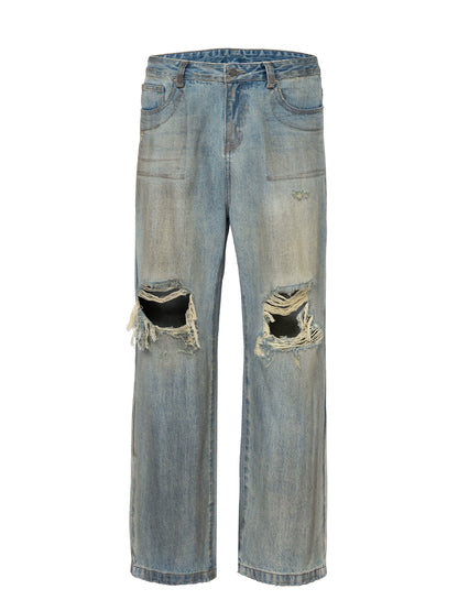 Oversize Damage Wash Wide-Leg Straight Denim Jeans WN12231