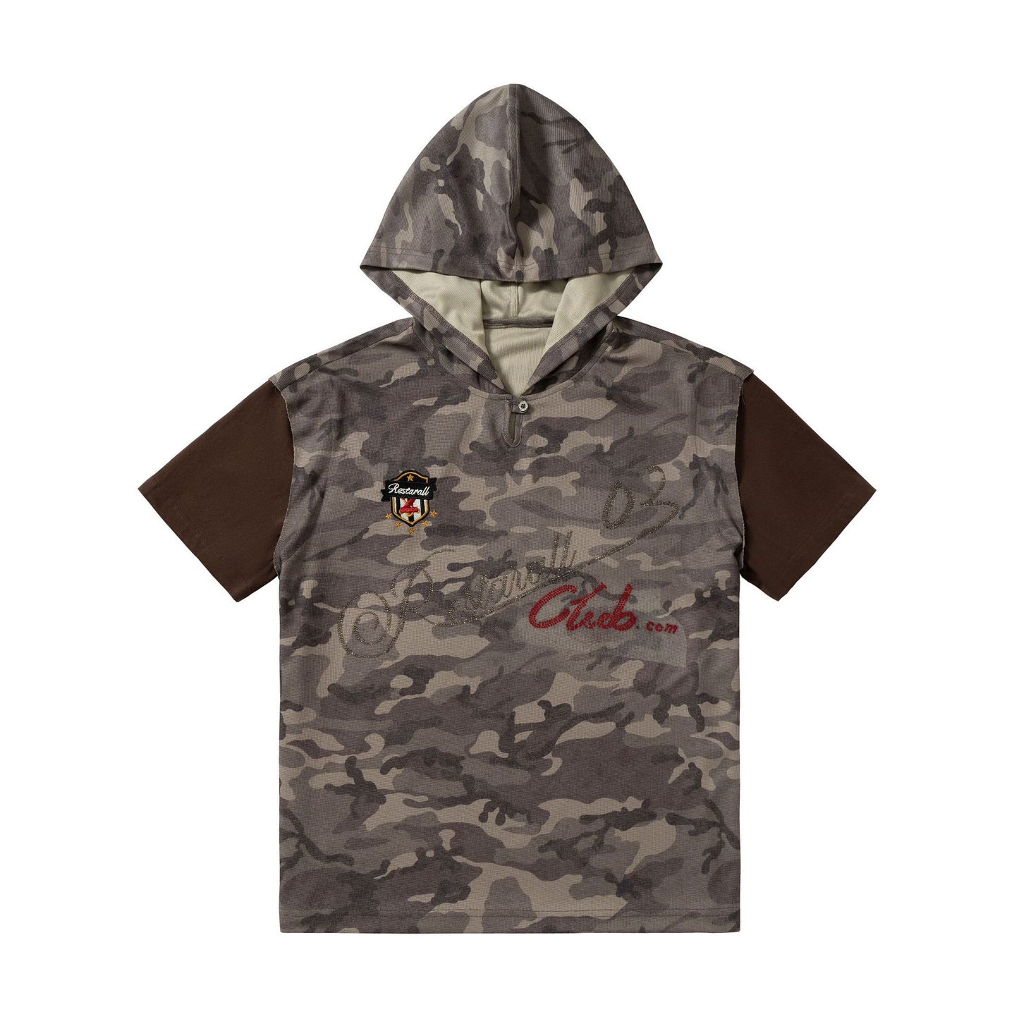 Camouflage Contrast Sleeve Embroidery Hoodie WN25503