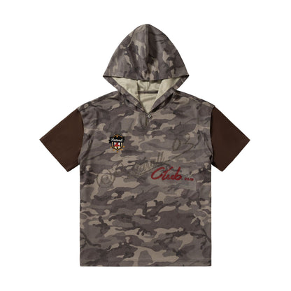 Camouflage Contrast Sleeve Embroidery Hoodie WN25503