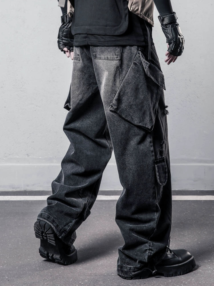 Multi Pocket Wide Leg Denim Jeans WN22343