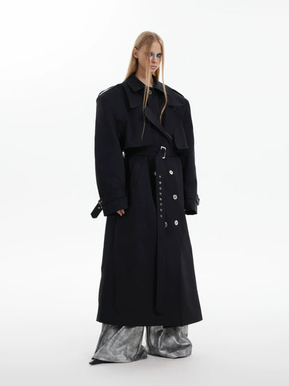 Fake Layered Shoulder Pad Long Coat WN8655