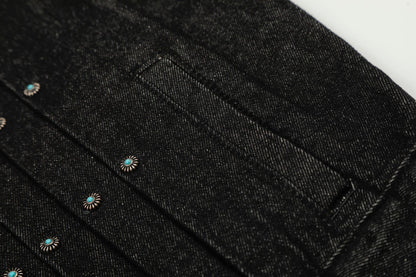 Raw Denim Pleats Metal Buckle Jacket WN26042
