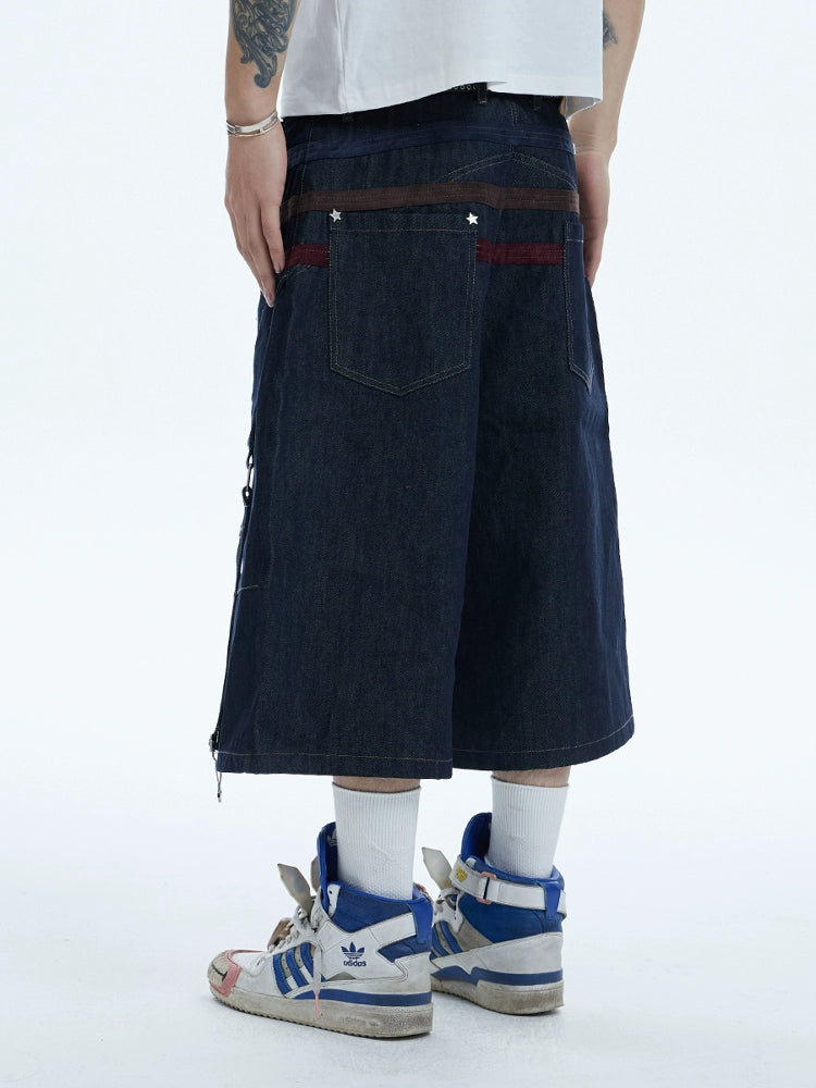 Star Rivet Suede Patchwork Raw Half Pants WN17141