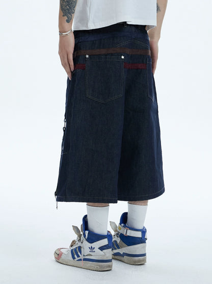 Star Rivet Suede Patchwork Raw Half Pants WN17141