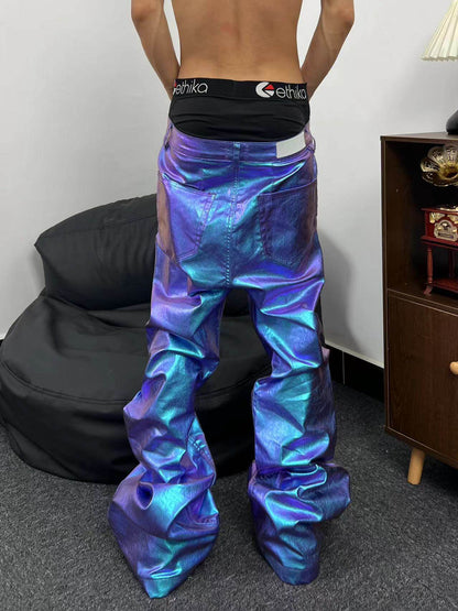 Iridescent Glossy Wide Leg Pants WN24054