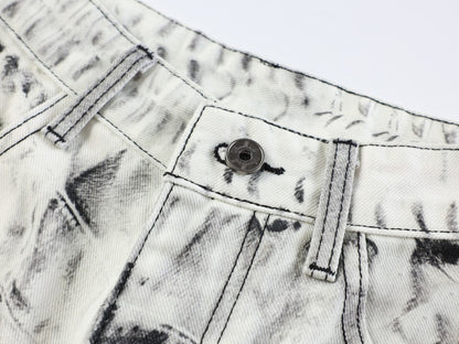 3D Print Ripped Tie-Dye Wide Leg Denim Jeans WN27866
