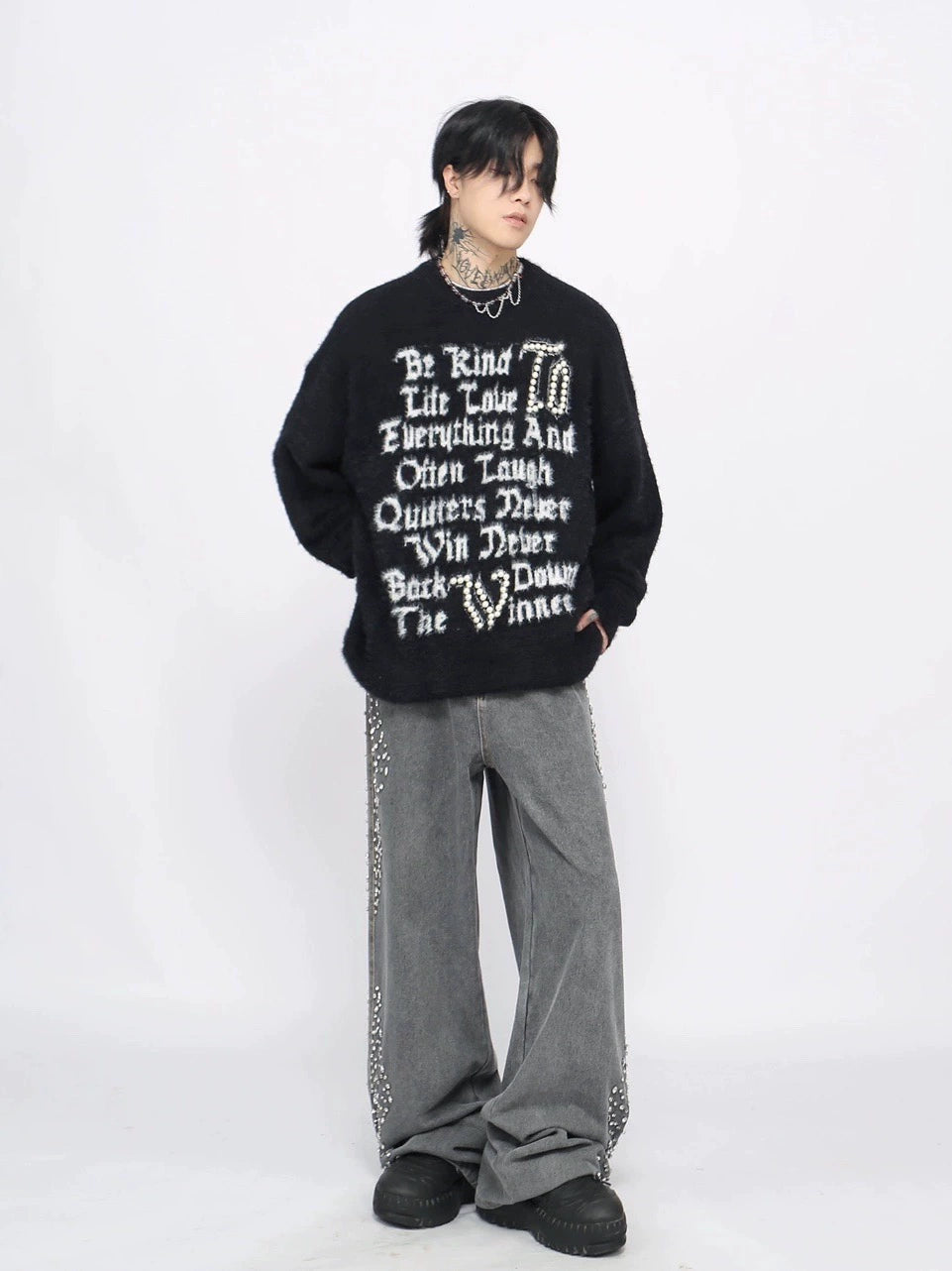 Letter Jacquard Design Oversize Knit Sweater WN8729