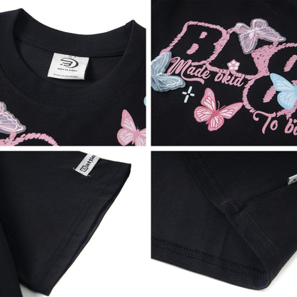 Butterfly Letter Print Oversize Short Sleeve T-Shirt WN26896