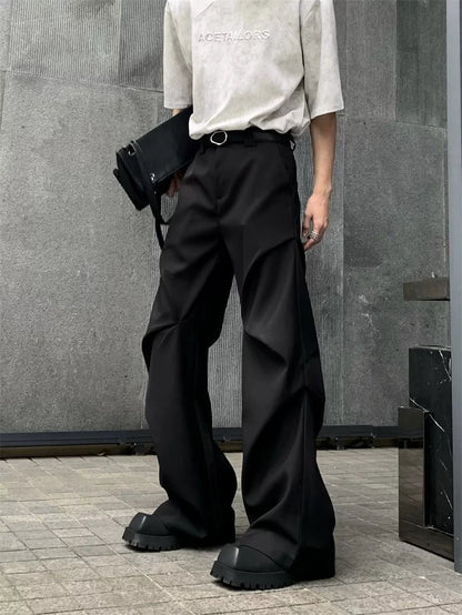 Pleats Black Color Flare Trousers WN20045
