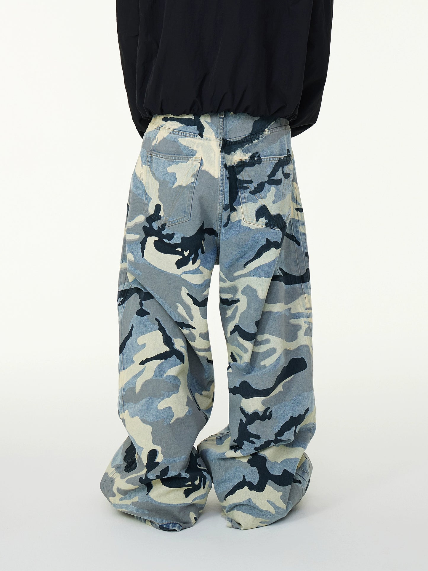 Camouflage Full Print Washed Wide Leg Baggy Dragging Denim Jeans WN16982