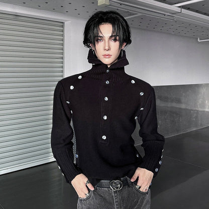 High-Neck Button Detail Knit Sweater WN25147
