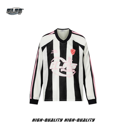 Sporty Mesh Striped V-Neck Long Sleeve T-Shirt WN26466